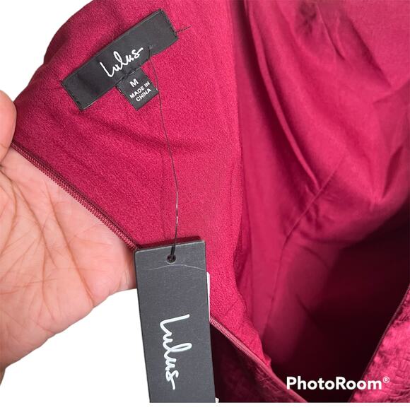 Lulus Lisette One - Shoulder Satin Jacquard Cocktail Minidress Burgundy Medium - Picture 3 of 6